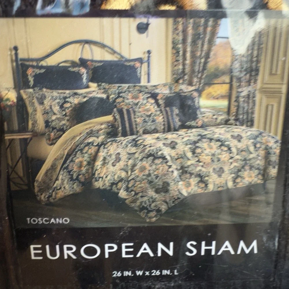 J Queen Toscano Black Euro Sham‎ Pillowcase 26x26 New